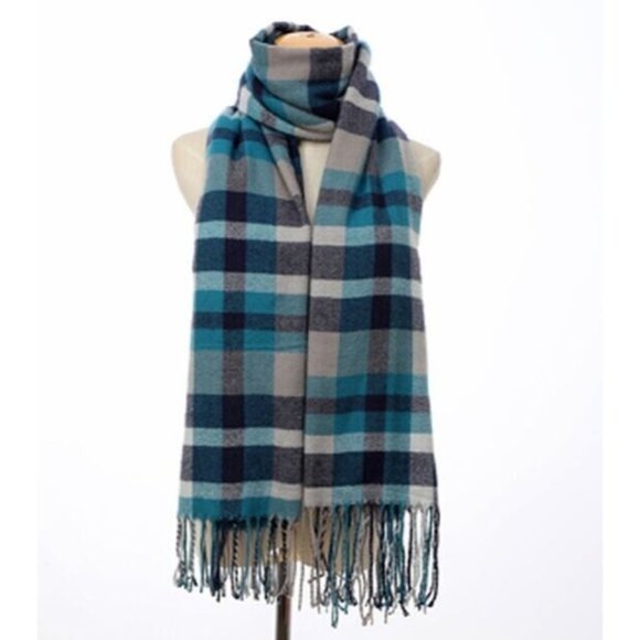 Hildie & Jo Accessories - hildie & jo Holiday Blue Plaid Blanket Scarf 82in x 28in